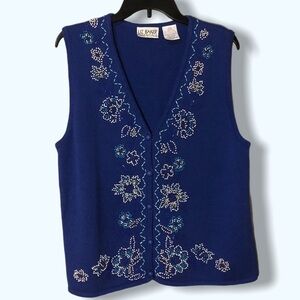 Liz Baker - Vintage Beaded Blue Grandma Vest - Lg